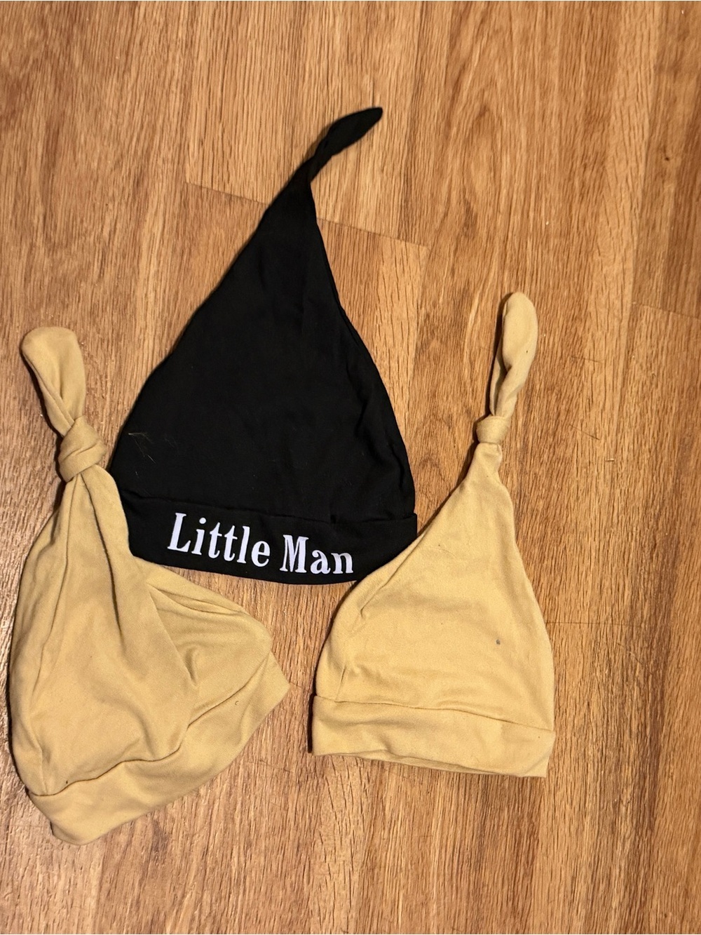 Little Man Black Beanie & Mustard Knot Baby Hats Set